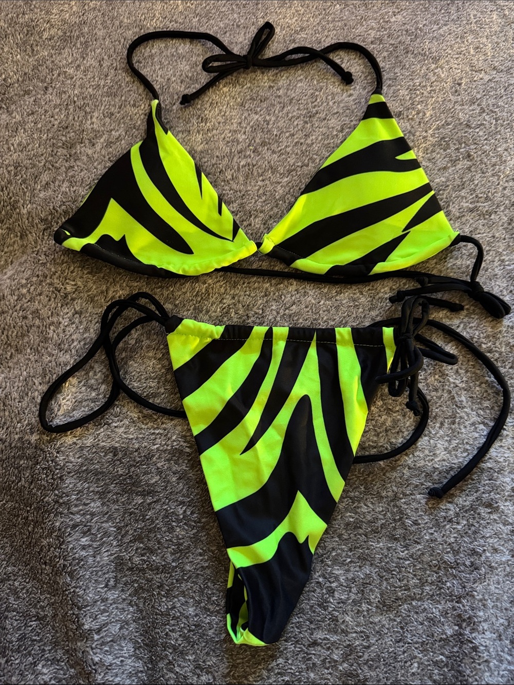 Neon Green Zebra String Bikini - Women Swim Bikini